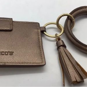 NEW Chico's Key Card Holder Wristlet Tassel Faux Leather Removable Bracelet